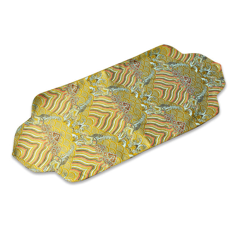 Buddha Stones Sea Wave Bamboo Plum Blossom Brocade Embroidery Cup Mat Pad Tea Cup Coaster Kung Fu Tea Mat - Tea Mat 48*22cm - Yellow - image 13