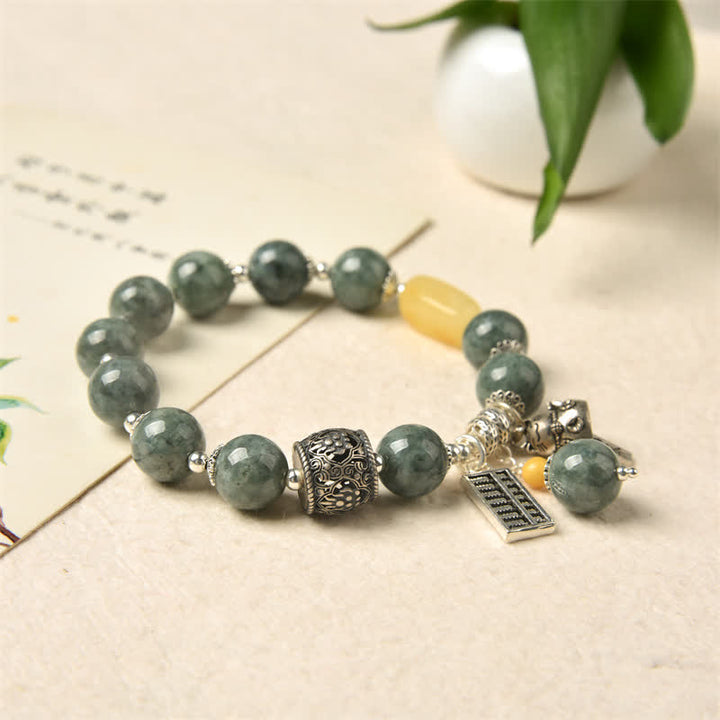Buddha Stones 925 Sterling Silver Cyan Jade Amber Abacus Lucky Cat Success Bracelet - image 5