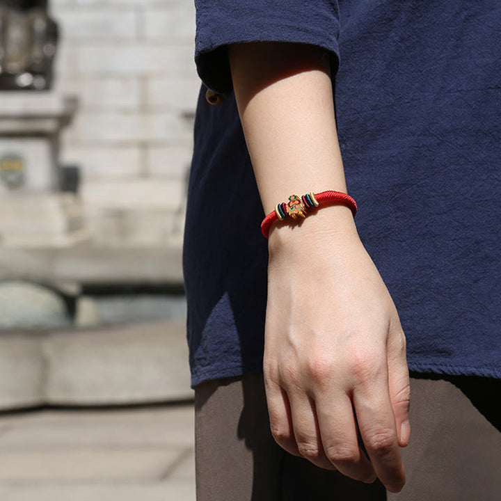 Buddha Stones Handmade 925 Sterling Silver Year of the Dragon Cute Chinese Zodiac Luck Braided Red Bracelet - image 5