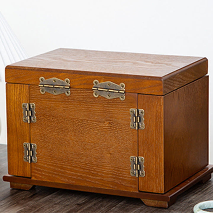 Buddha Stones Vintage Large Capacity Wooden Jewelry Box Jewelry Storage Box With Mirror - image 14