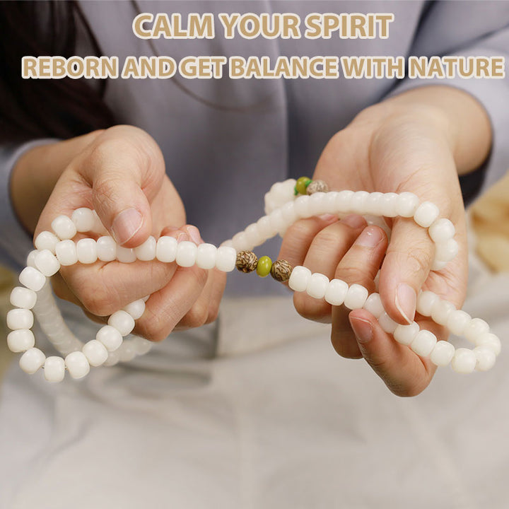 Buddha Stones White Jade Bodhi Lotus Mala Harmony Necklace Bracelet - image 14