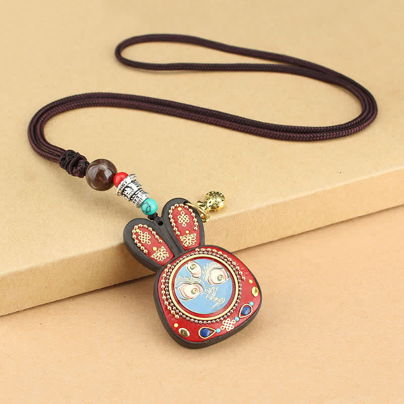 Tibet Ebony Five God of Wealth Thangka Necklace Pendant - Blue - image 3