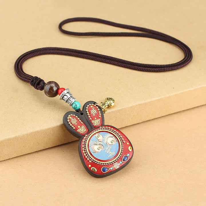Tibet Ebony Five God of Wealth Thangka Necklace Pendant - Blue - image 3