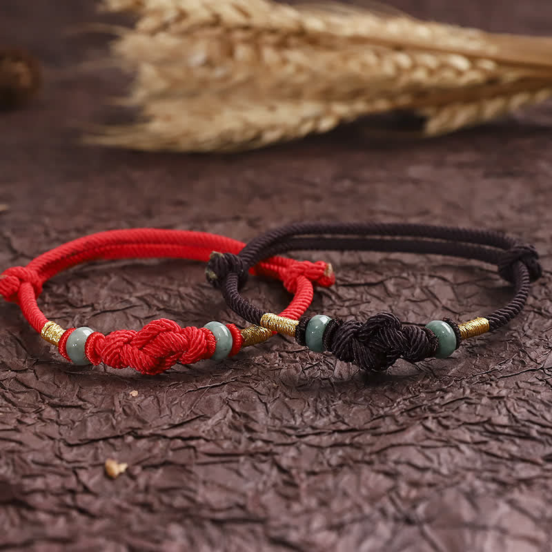 Buddha Stones Red String Jade Luck Fortune Knot Braided Couple Bracelet - image 7