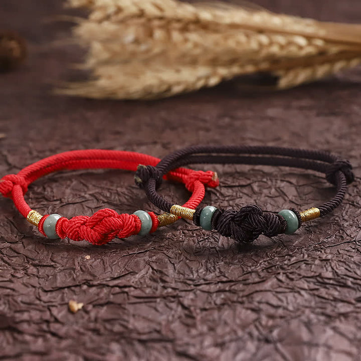 Buddha Stones Red String Jade Luck Fortune Knot Braided Couple Bracelet - image 7