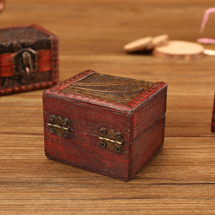 Buddha Stones Retro Small Square Wood Jewelry Box Lotus Grass Flower Grape Copper Coin Daffodil Jewelry Storage Box - image 12