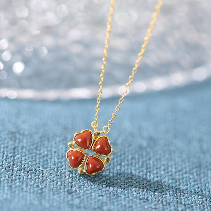 Buddha Stones 925 Sterling Silver Four Leaf Clover White Jade Red Agate Abundance Necklace Pendant - Red Agate(Confidence♥Calm) - image 5