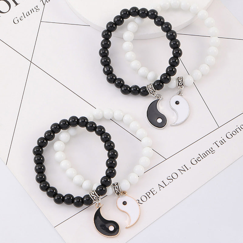 Buddha Stones 2Pcs Black Onyx White Turquoise Bead Yin Yang Protection Couple Bracelet - image 3