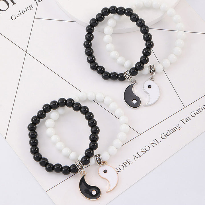 Buddha Stones 2Pcs Black Onyx White Turquoise Bead Yin Yang Protection Couple Bracelet - image 3
