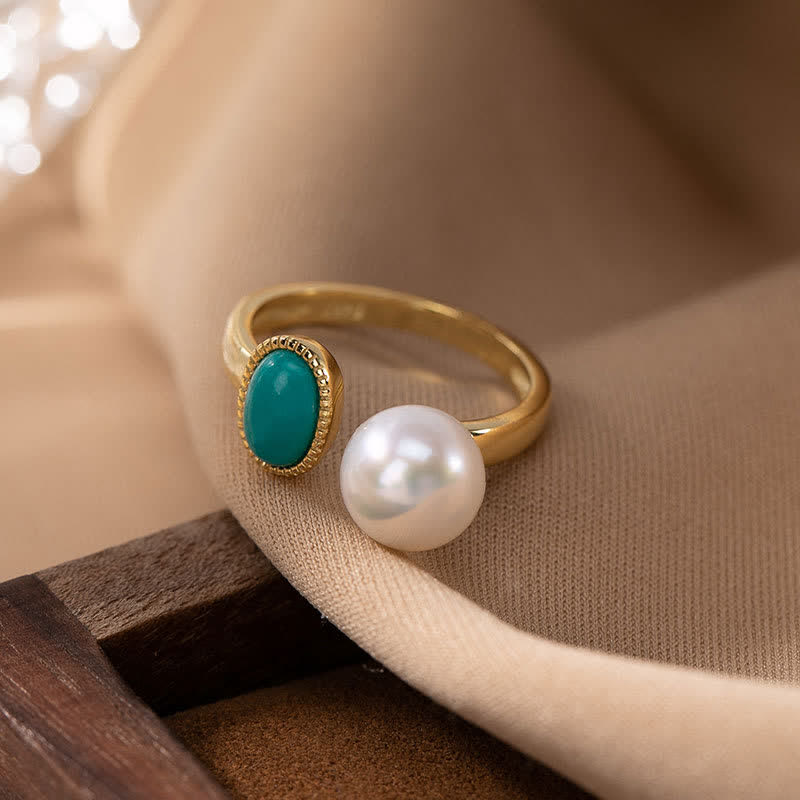 Buddha Stones 925 Sterling Silver Pearl Turquoise Healing Ring Earrings Necklace Pendant - Ring - image 1