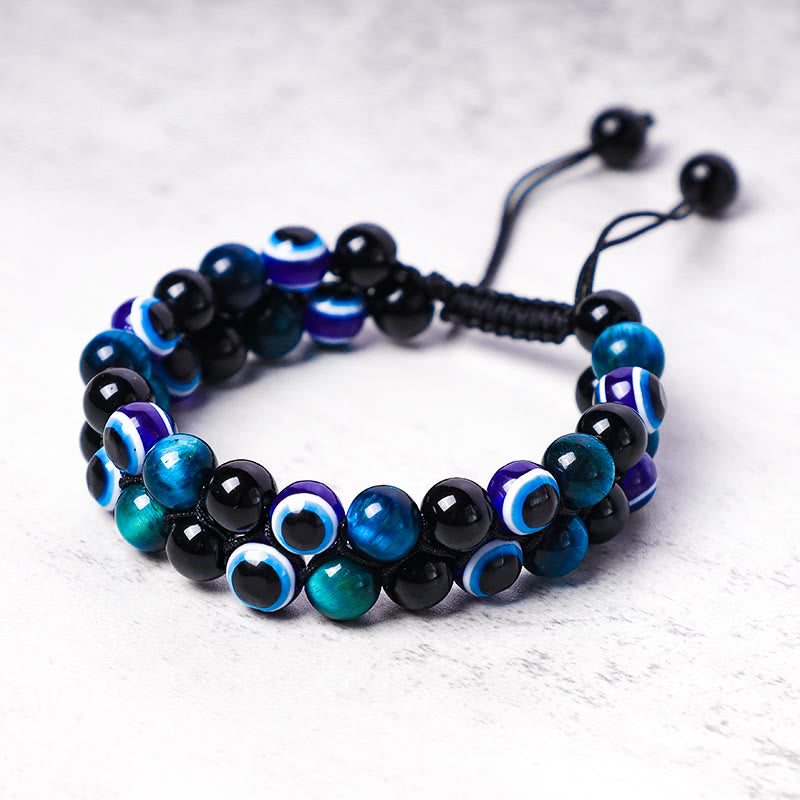 Buddha Stones Evil Eye Hematite Tiger Eye Protection Beaded Bracelet - image 4