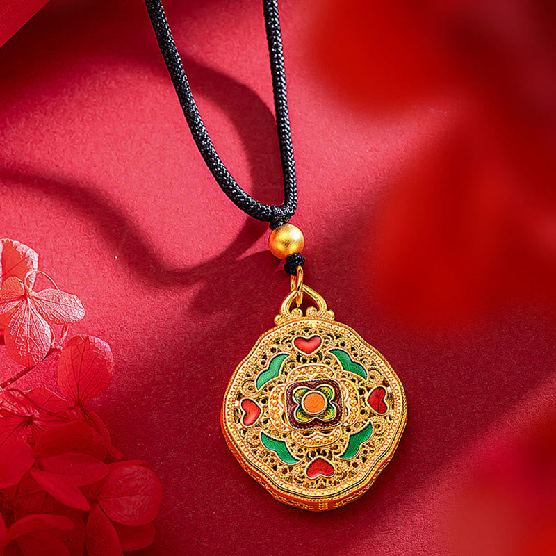 Buddha Stones Flower Love Heart Copper Wealth Necklace Pendant - image 1