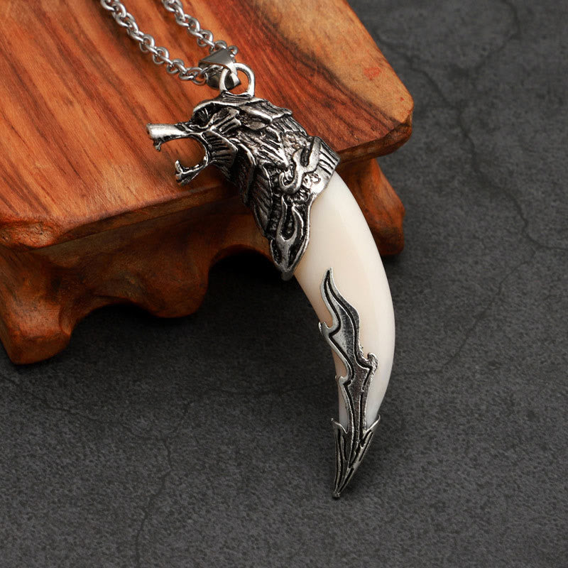 Buddha Stones Imitation Wolf Tooth Titanium Steel Balance Necklace Pendant - White Imitation Wolf Tooth - Chain - image 4