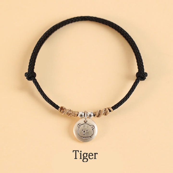 Buddha Stones Handmade 999 Sterling Silver Year of the Dragon Cute Chinese Zodiac Luck Braided Bracelet - Black Rope - Tiger(Wrist Circumference 14-17cm) - image 27
