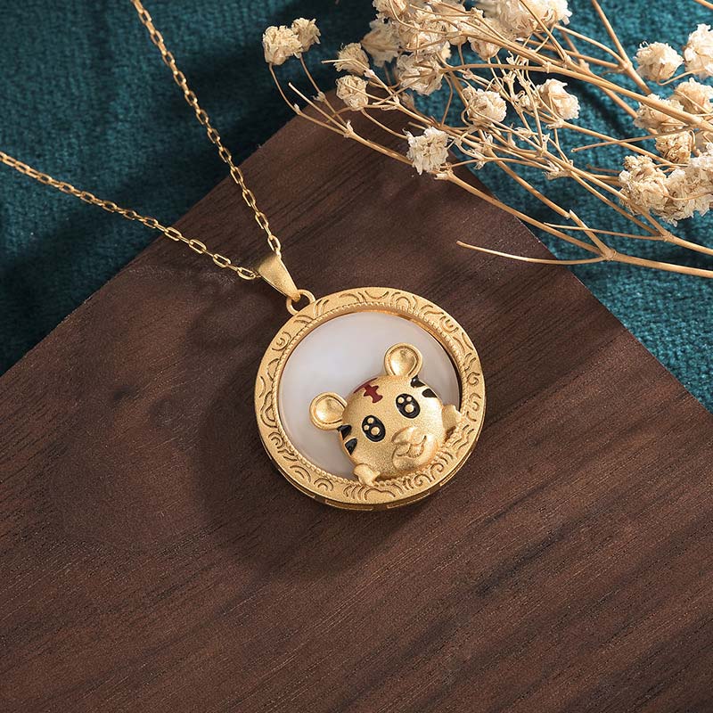 Buddha Stones White Jade Year of the Tiger Blessing Necklace - image 1