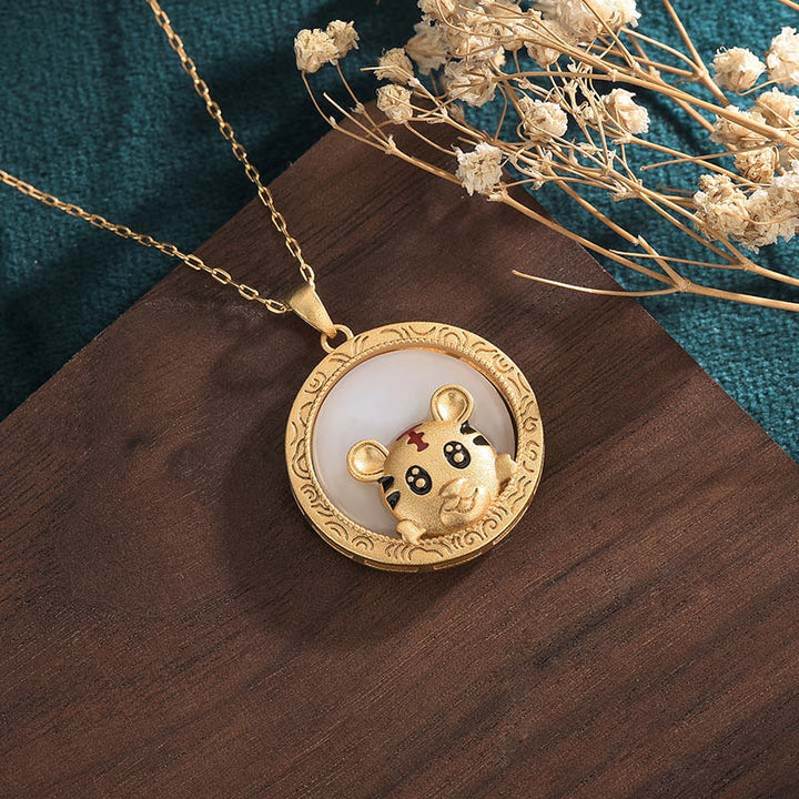 Buddha Stones White Jade Year of the Tiger Blessing Necklace - image 1