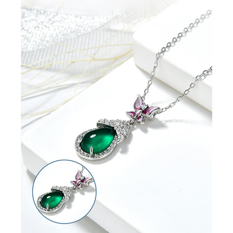 925 Sterling Silver Green Chalcedony Butterfly Zircon Courage Necklace Pendant - image 7