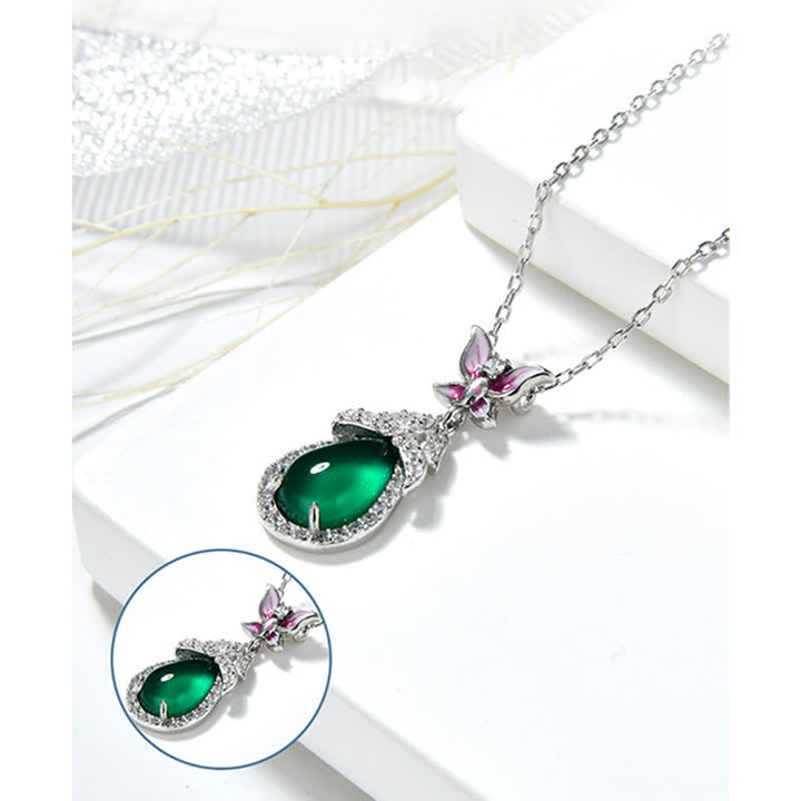 925 Sterling Silver Green Chalcedony Butterfly Zircon Courage Necklace Pendant - image 7
