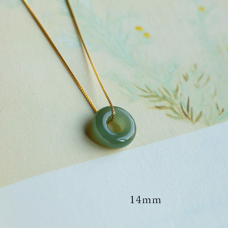 Buddha Stones Natural Round Jade Peace Buckle Luck Abundance Necklace Pendant - Cyan Jade - 14mm - image 8