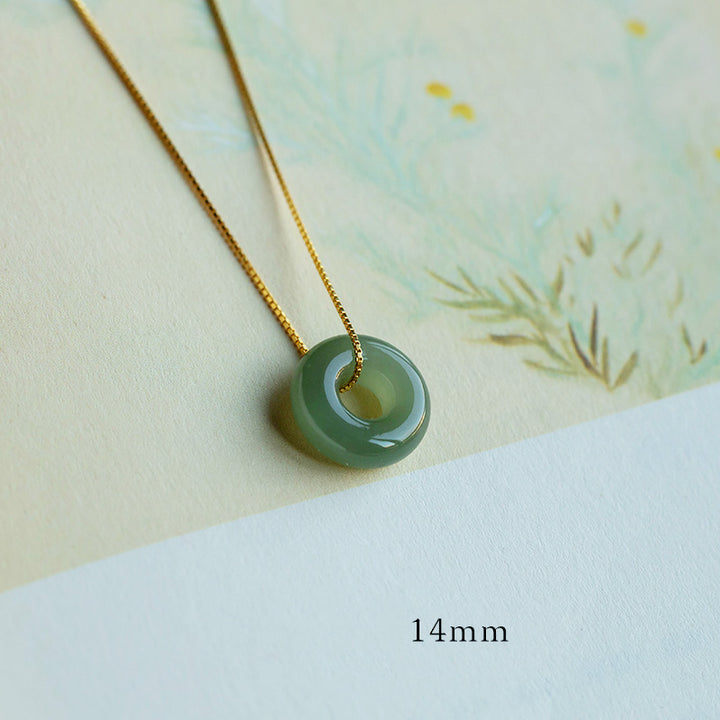 Buddha Stones Natural Round Jade Peace Buckle Luck Abundance Necklace Pendant - Cyan Jade - 14mm - image 8