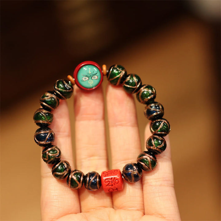 Buddha Stones Tibetan Gold Swallowing Beast Family Five God Of Wealth Thangka Fortune Bead Bracelet - Blue Green-Green God Of Wealth - image 13