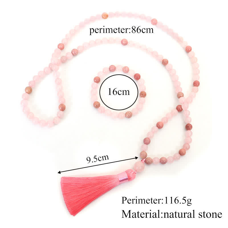 Buddha Stones 108 Mala Beads Pink Crystal Love Tassel Bracelet - image 10