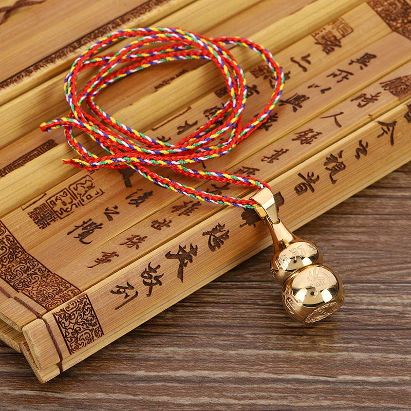 Buddha Stones Tibetan Yin Yang Symbol Gourd Harmony Titanium Steel Necklace Pendant - Gold&Colorful Cord - image 0