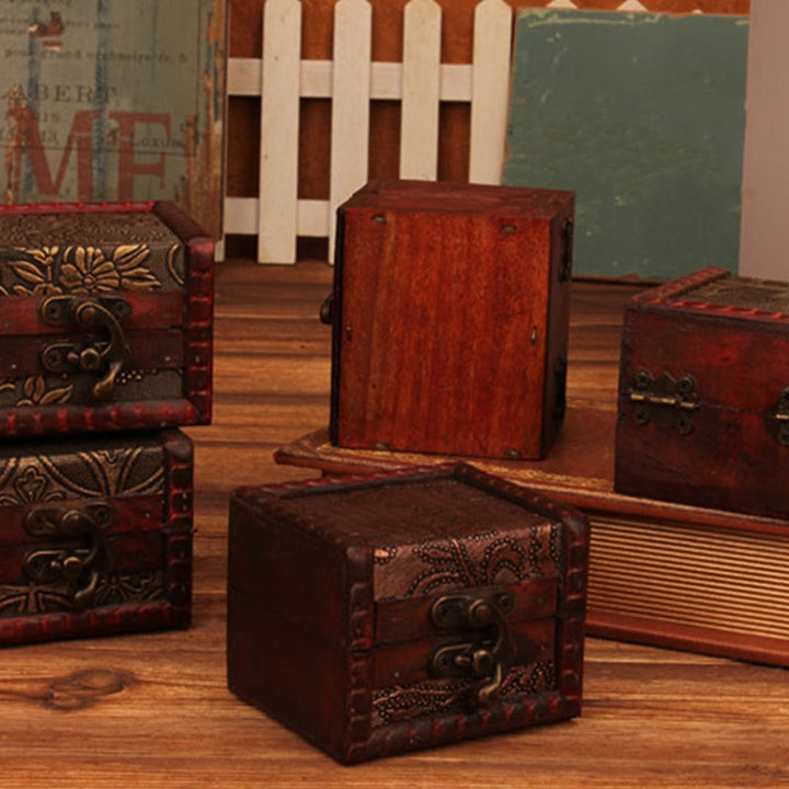 Buddha Stones Retro Small Square Wood Jewelry Box Lotus Grass Flower Grape Copper Coin Daffodil Jewelry Storage Box - image 27