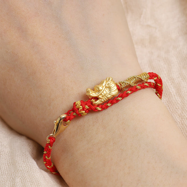 Buddha Stones 999 Sterling Silver Handcrafted Dragon Luck Eight Thread Knot Red String Braided Bracelet - image 3