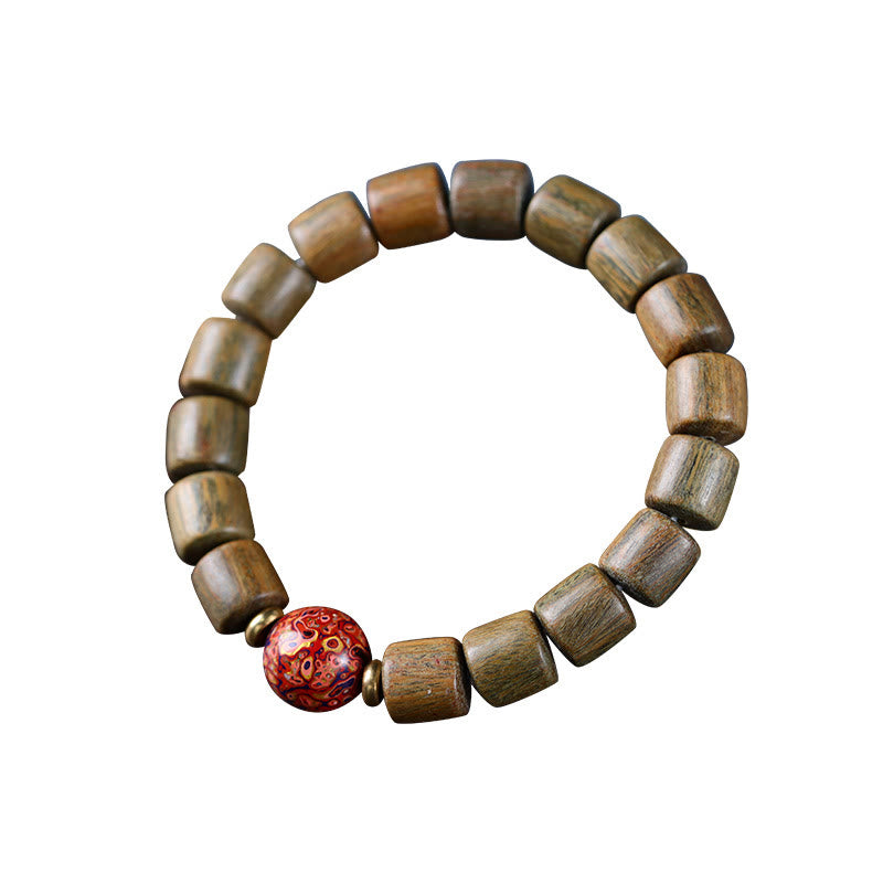 Buddha Stones Natural Green Sandalwood Small Leaf Red Sandalwood Lacquer Bead Peace Bracelet - image 5