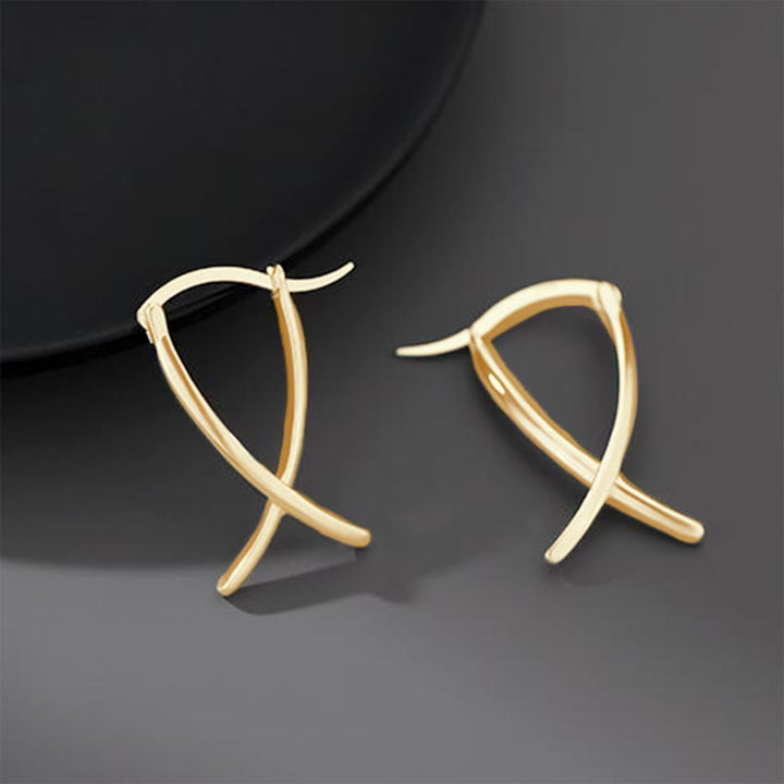 Geometric Cross Design Luck Hoop Earrings - Gold - image 7