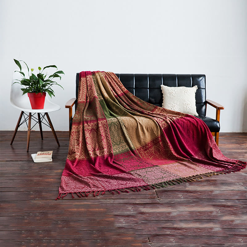 Buddha Stones Tibetan Multicolored Flower Pattern Hand-Dyed Blanket - image 4