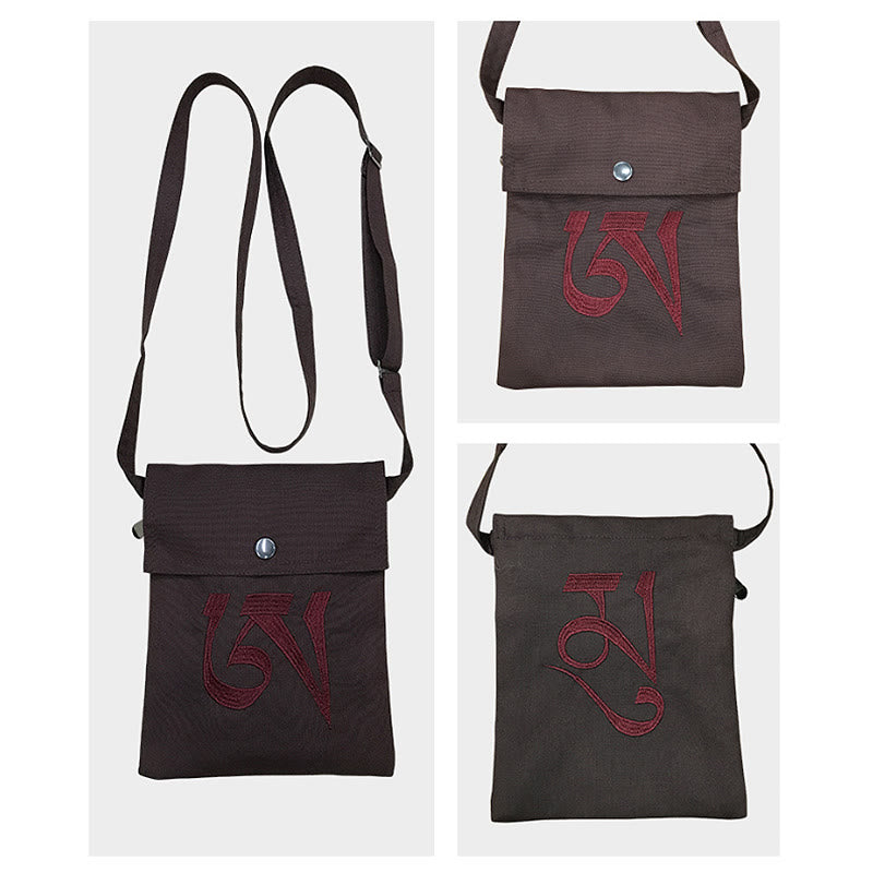 Handmade OM Mantra Embroidered Spiritual Mind Practice Cotton Crossbody Bag Shoulder Bag Cellphone Bag - image 10