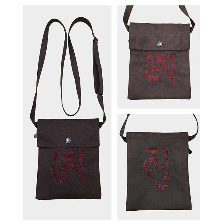 Handmade OM Mantra Embroidered Spiritual Mind Practice Cotton Crossbody Bag Shoulder Bag Cellphone Bag - image 10