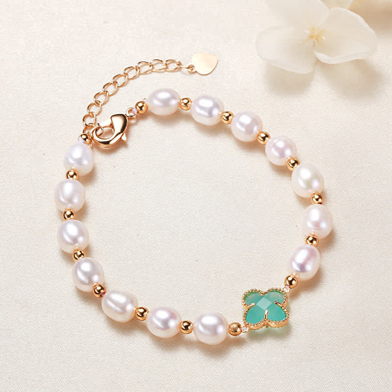 Buddha Stones Pearl Four Leaf Clover Wealth Chain Bracelet - Green Four Leaf Clover - image 17