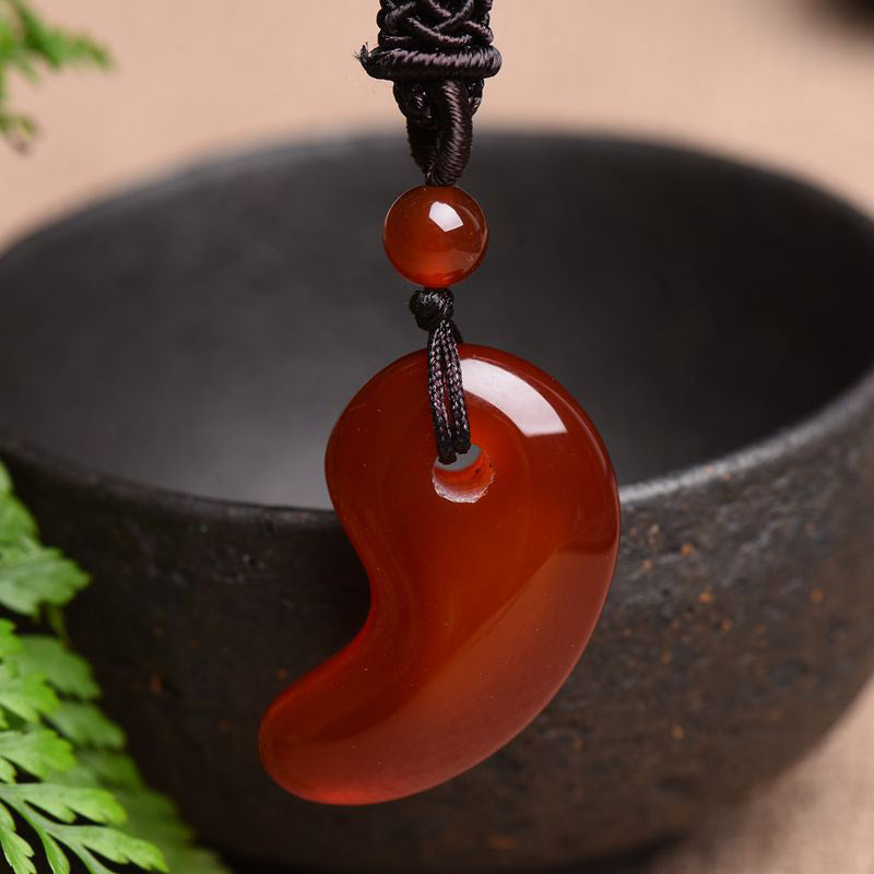 Buddha Stones Red Agate Green Agate Moon Pattern Confidence Calm Necklace - Red Agate - image 1