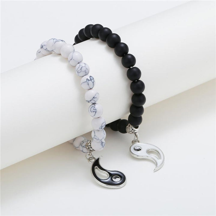 Buddha Stones 2pcs Natural Black Onyx White Turquoise Bead Yin Yang Couple Bracelet - image 6