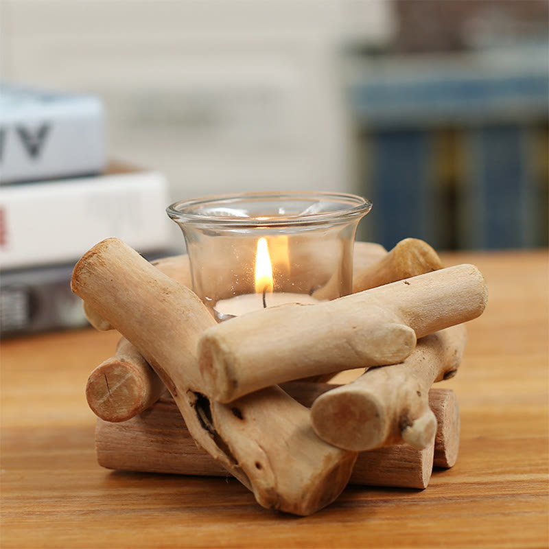 Buddha Stones Wood Candlestick Home Candle Holder Decoration - image 2