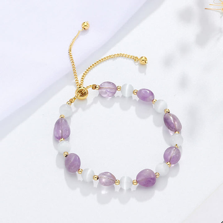 Buddha Stones Amethyst Pink Crystal Black Rutilated Quartz Spiritual Awareness Bracelet - image 2