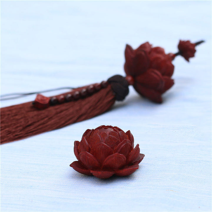Buddha Stones Tibetan Small Leaf Red Sandalwood Lotus Luck Protection Tassel Decoration - image 11