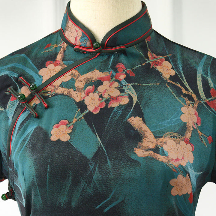 Buddha Stones Vintage Pink Flowers Print Cheongsam Dress Women's Qipao Dress - image 4
