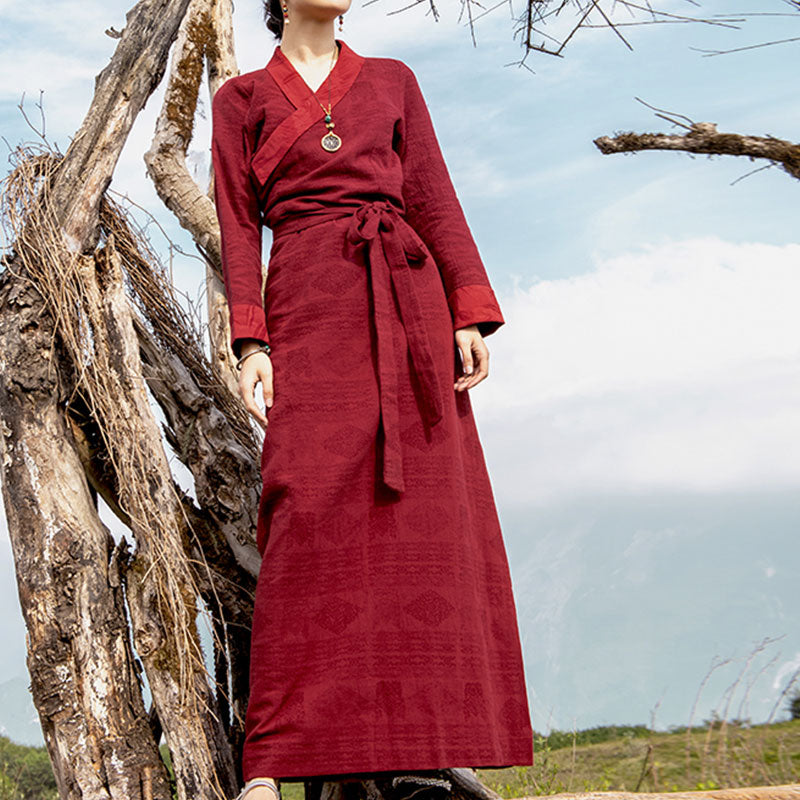 Buddha Stones Tibetan Dress Clothing Lhasa Long Wrap Dress Maxi Dress Women Clothing - image 1