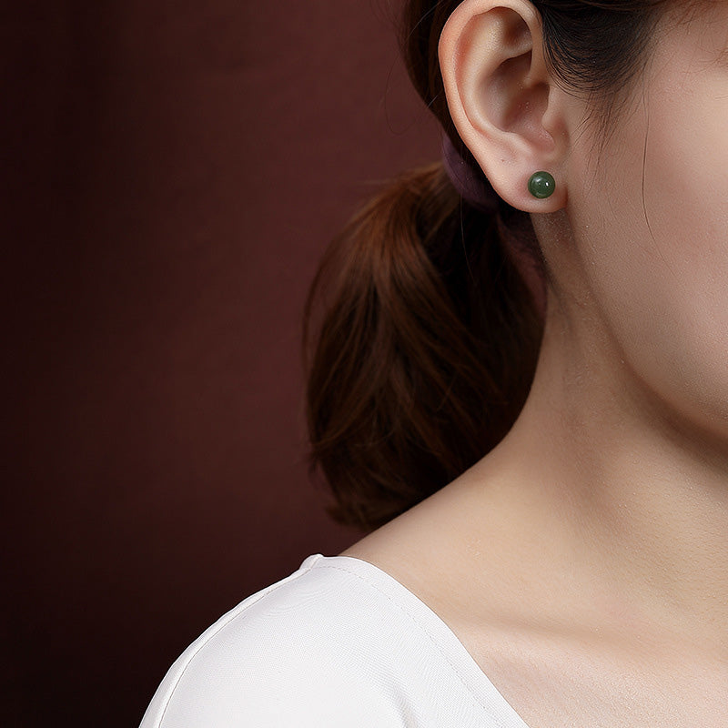 Buddha Stones 925 Sterling Silver Round Cyan Jade Healing Calm Stud Earrings - image 2