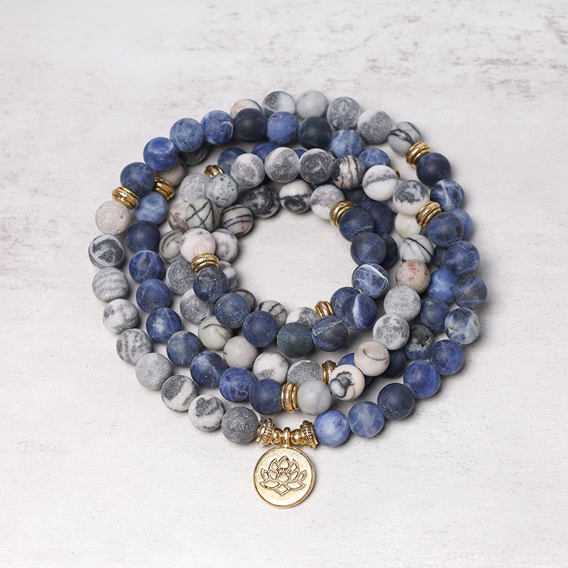 Buddha Stones 108 Natural Stone Mala Bead Lotus Pendant Bracelet - image 1