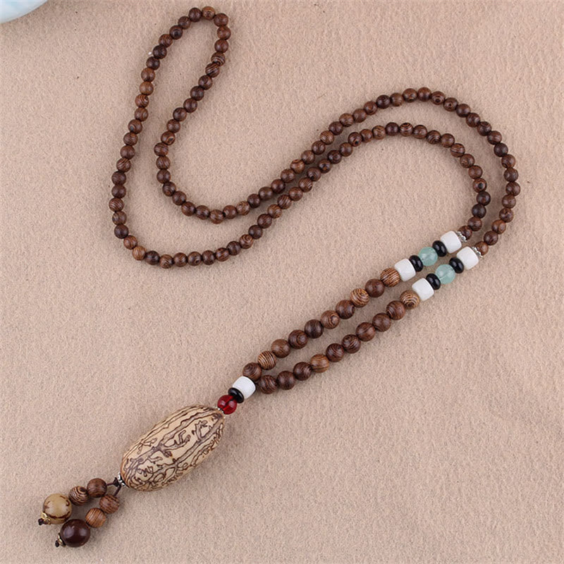 Buddha Stones Tibetan Wenge Wood Bodhi Seed Agate Elephant Protection Necklace Pendant - Wenge Wood&Thousand-Eyed Pattern Bodhi Seed - image 1