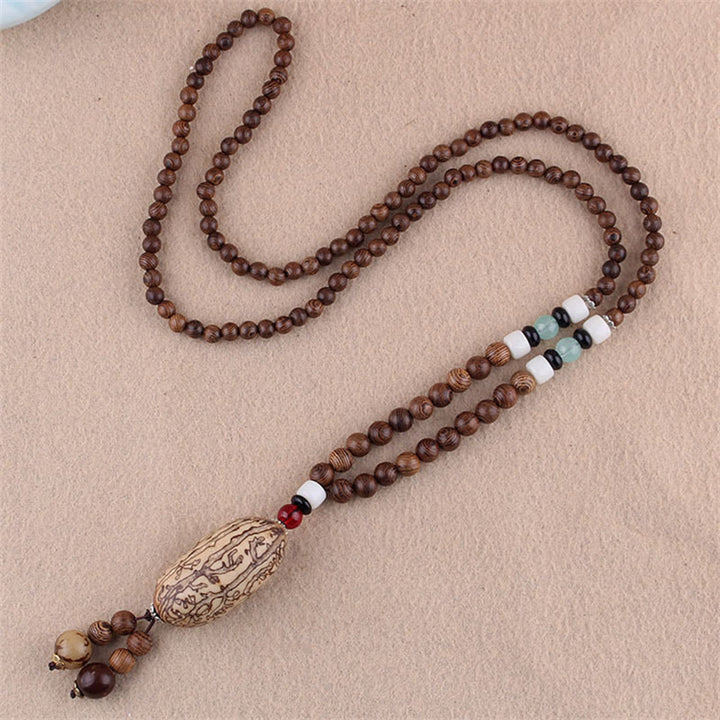 Buddha Stones Tibetan Wenge Wood Bodhi Seed Agate Elephant Protection Necklace Pendant - Wenge Wood&Thousand-Eyed Pattern Bodhi Seed - image 1