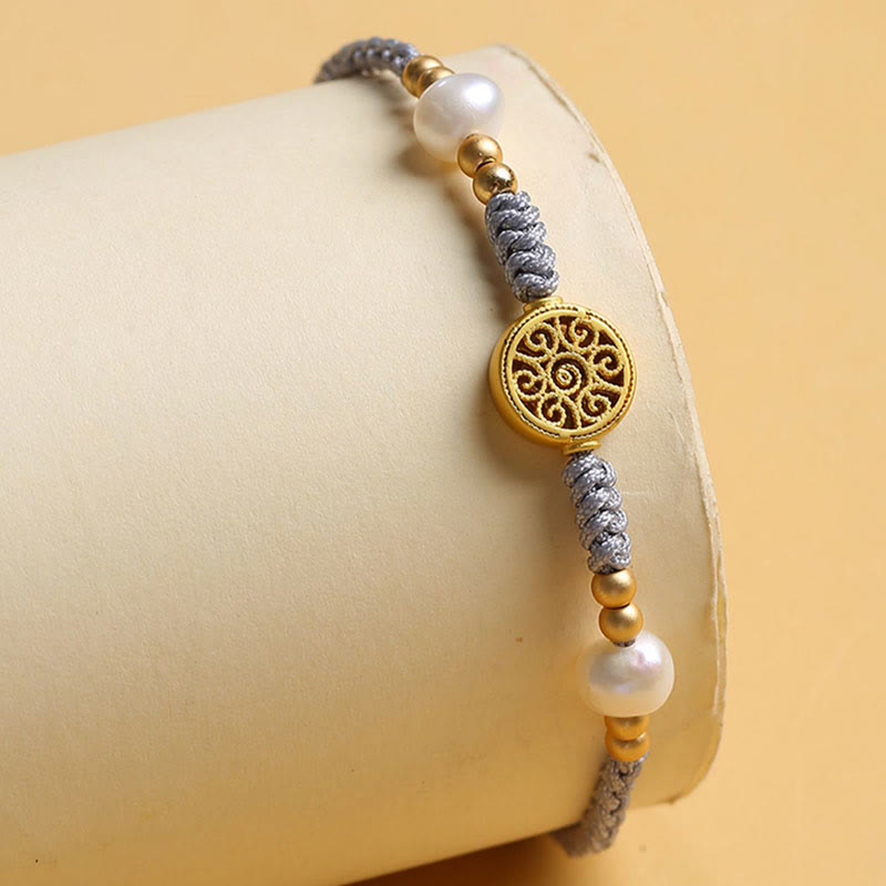 Buddha Stones Copper Coin Fortune Tree Pearl Luck Blue Rope Braided Bracelet - image 22