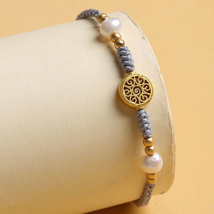 Buddha Stones Copper Coin Fortune Tree Pearl Luck Blue Rope Braided Bracelet - image 22