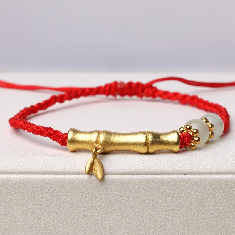 Buddha Stones Bamboo Design Luck Strength Braided Bracelet - Red(Wrist Circumference 14-17cm) - image 1