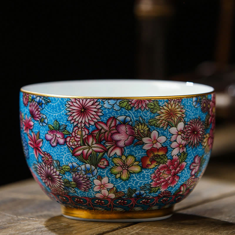 Buddha Stones Jingdezhen Porcelain Overglaze Decoration Colorful Flowers Ceramic Teacup Kung Fu Tea Cups - image 1